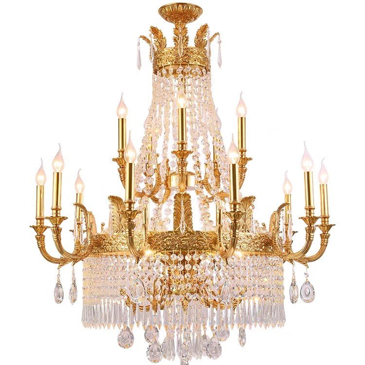 Stunning Oversized Luxury Golden Metal Candle Crystal Tassel Chandelier For High - ceiling Staircase/Entryway/Living/Meeting Room - 1 Layer: D 39.4"*H 39.4"Warm Lighteverlamps