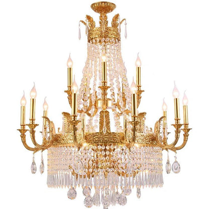 Stunning Oversized Luxury Golden Metal Candle Crystal Tassel Chandelier For High - ceiling Staircase/Entryway/Living/Meeting Room - 1 Layer: D 39.4"*H 39.4"Warm Lighteverlamps
