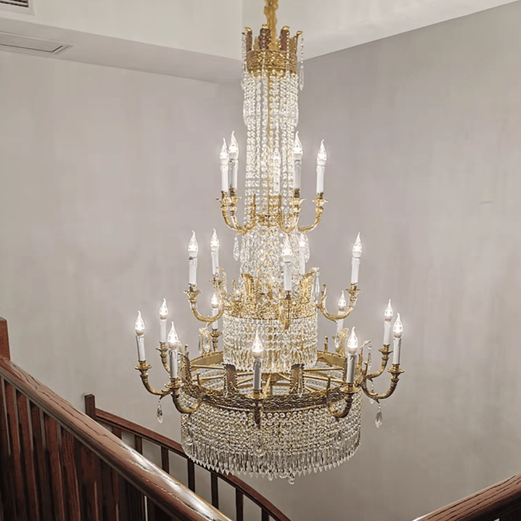 Stunning Oversized Luxury Golden Metal Candle Crystal Tassel Chandelier For High - ceiling Staircase/Entryway/Living/Meeting Room - 1 Layer: D 39.4"*H 39.4"Warm Lighteverlamps