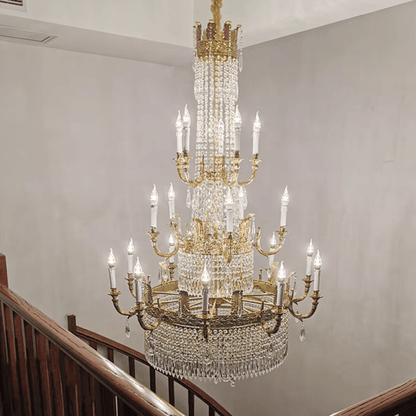 Stunning Oversized Luxury Golden Metal Candle Crystal Tassel Chandelier For High - ceiling Staircase/Entryway/Living/Meeting Room - 1 Layer: D 39.4"*H 39.4"Warm Lighteverlamps
