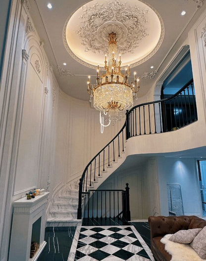 Stunning Oversized Luxury Golden Metal Candle Crystal Tassel Chandelier For High - ceiling Staircase/Entryway/Living/Meeting Room - 1 Layer: D 39.4"*H 39.4"Warm Lighteverlamps