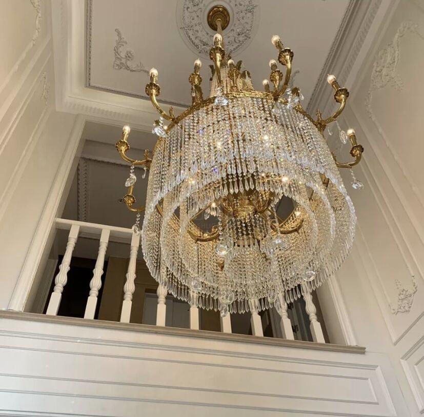 Stunning Oversized Luxury Golden Metal Candle Crystal Tassel Chandelier For High - ceiling Staircase/Entryway/Living/Meeting Room - 1 Layer: D 39.4"*H 39.4"Warm Lighteverlamps