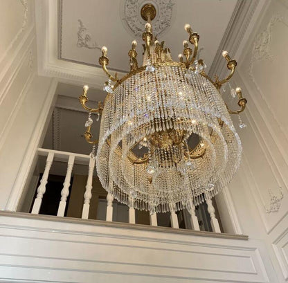Stunning Oversized Luxury Golden Metal Candle Crystal Tassel Chandelier For High - ceiling Staircase/Entryway/Living/Meeting Room - 1 Layer: D 39.4"*H 39.4"Warm Lighteverlamps
