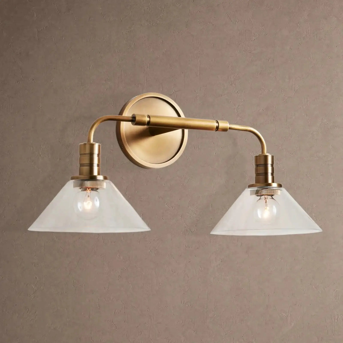Theron Double Wall Sconce - Clear / Brass