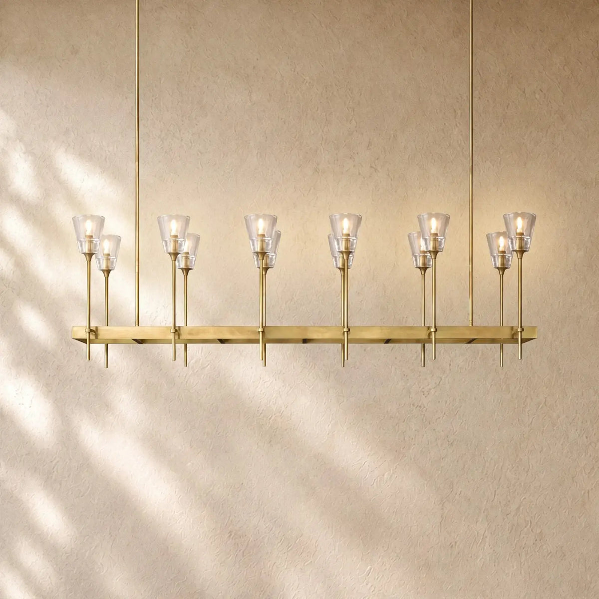 Torch De Vera Rectangular Chandelier - 55’’ / Lacquered Burnished Brass