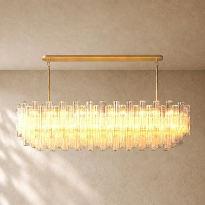 Tronchy Glass Linear Chandelier - Lacquered Burnished Brass / 73’’ / Clear