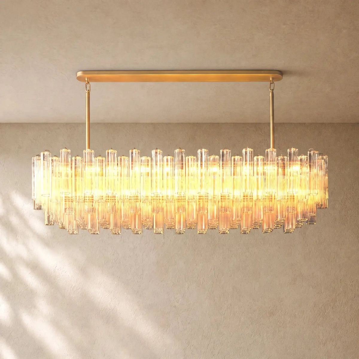 Tronchy Glass Linear Chandelier - Lacquered Burnished Brass / 73’’ / Smoke