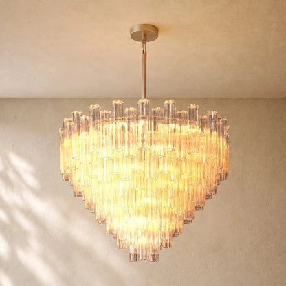 Tronchy Glass Round Chandelier - 48’’ / Lacquered Burnished Brass / Smoke