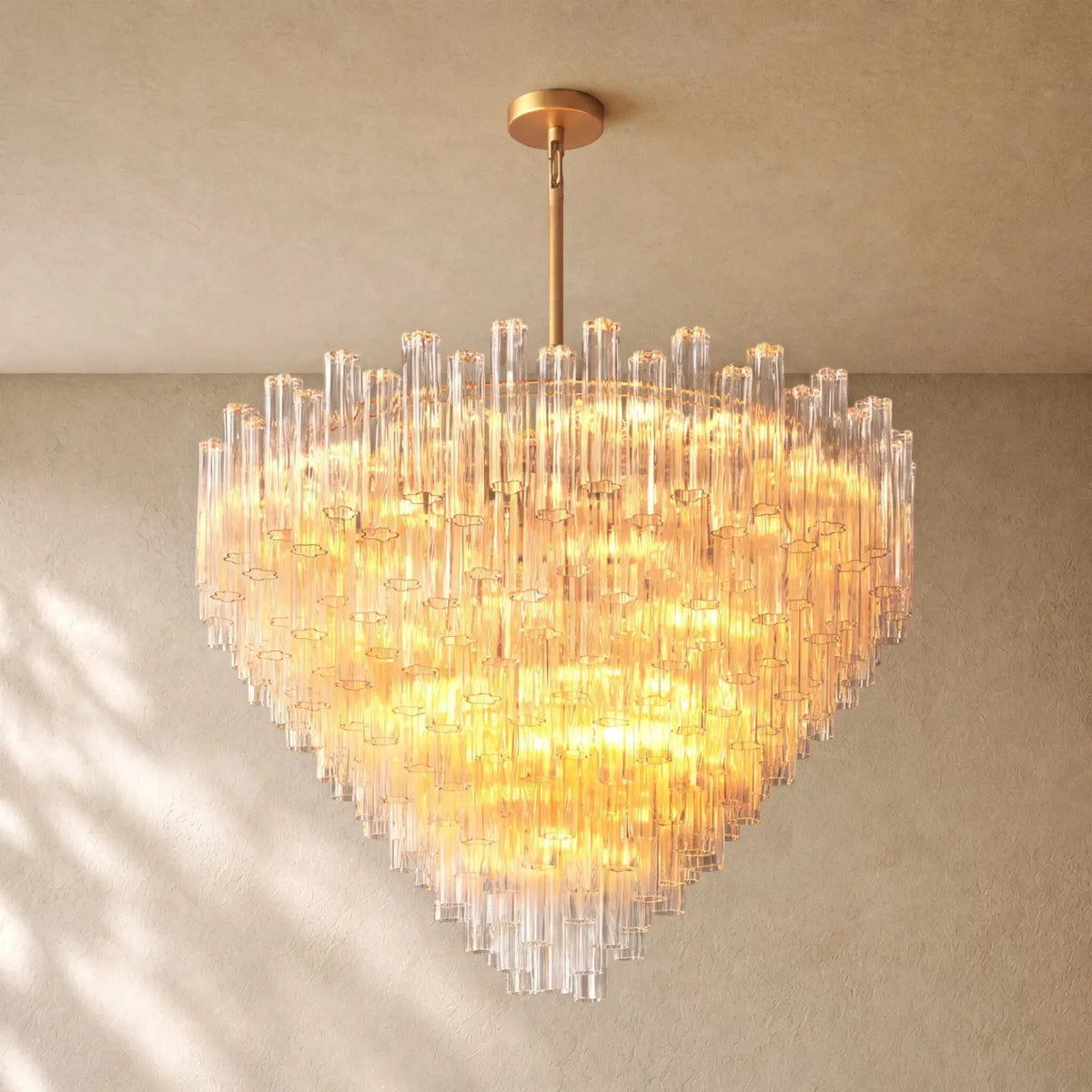 Tronchy Glass Round Chandelier - 61’’ / Lacquered Burnished Brass / Smoke