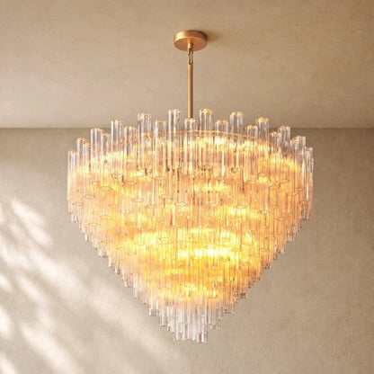 Tronchy Glass Round Chandelier - 61’’ / Lacquered Burnished Brass / Smoke