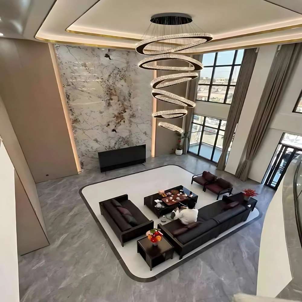 Twisted Ring Led Light Chandelier for High Ceiling - GoldWarm Light 3000Keverlamps
