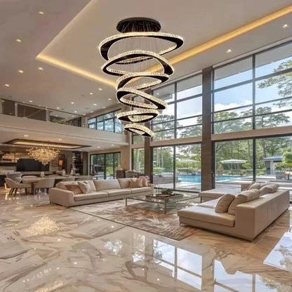 Twisted Ring Led Light Chandelier for High Ceiling - GoldWarm Light 3000Keverlamps