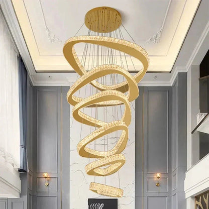 Twisted Ring Led Light Chandelier for High Ceiling - GoldWarm Light 3000Keverlamps